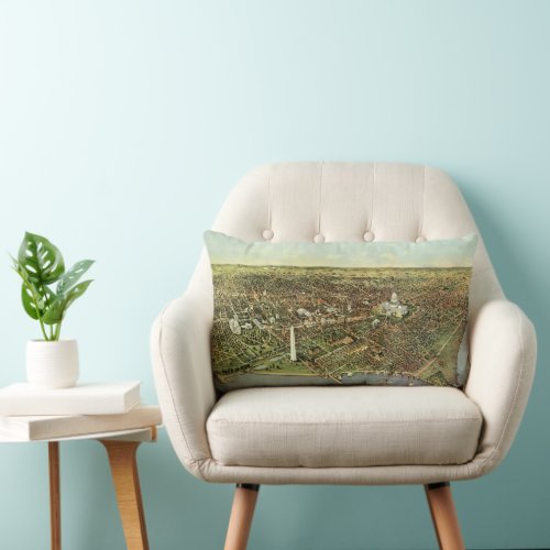 Antique Map with a Panoramic View of Washington DC Lumbar Pillow