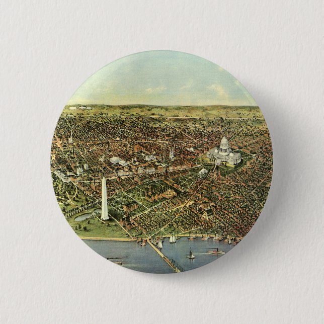 Antique Map with a Panoramic View of Washington DC Pinback Button (Front)