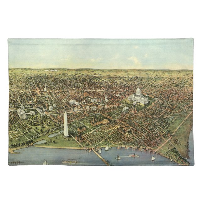 Antique Map with a Panoramic View of Washington DC Placemat (Front)