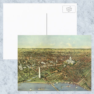 Antique Map with a Panoramic View of Washington DC Postcard