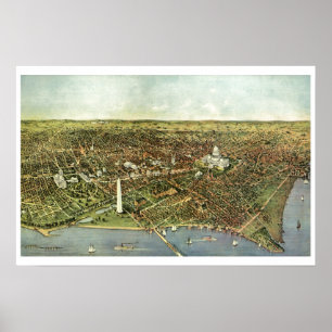 Antique Map with a Panoramic View of Washington DC Poster