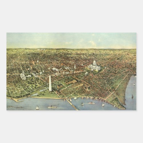 Antique Map with a Panoramic View of Washington DC Rectangular Sticker