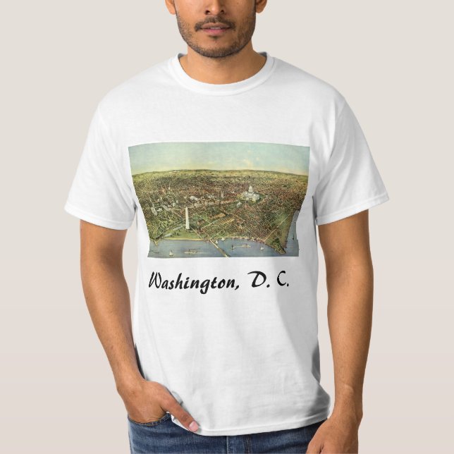 Antique Map with a Panoramic View of Washington DC T-Shirt (Front)