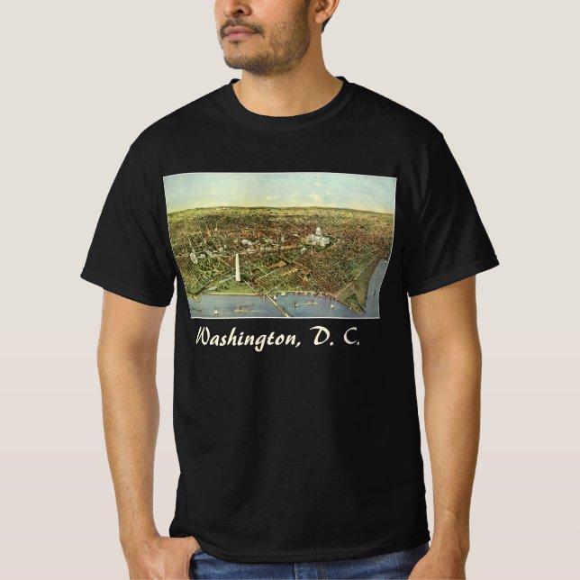 Antique Map with a Panoramic View of Washington DC T-Shirt (Front)