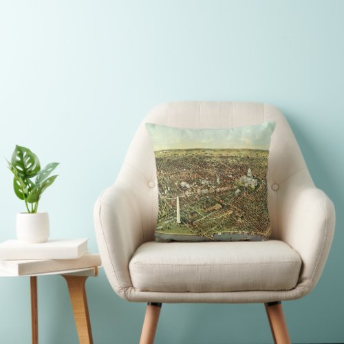 Antique Map with a Panoramic View of Washington DC Throw Pillow