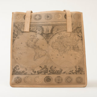 Antique Map with Compass Rose Leather Tote Bag