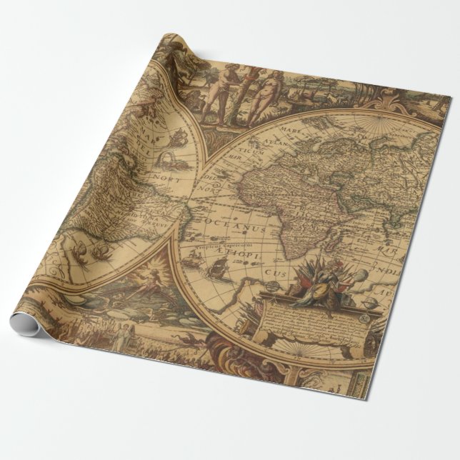 Antique Maps Style 2 Wrapping Paper Roll (Unrolled)