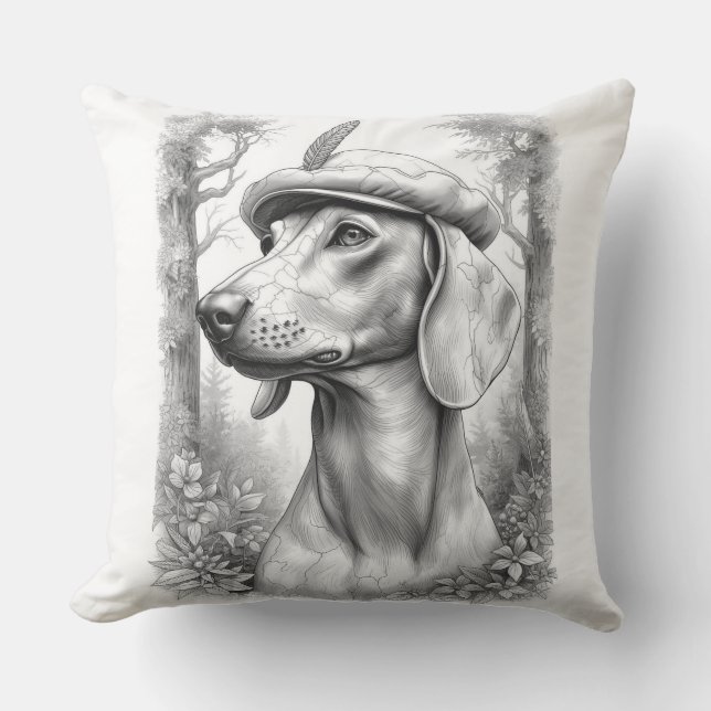 Antique Marble Dachshund Statue Decor Pillow (Front)