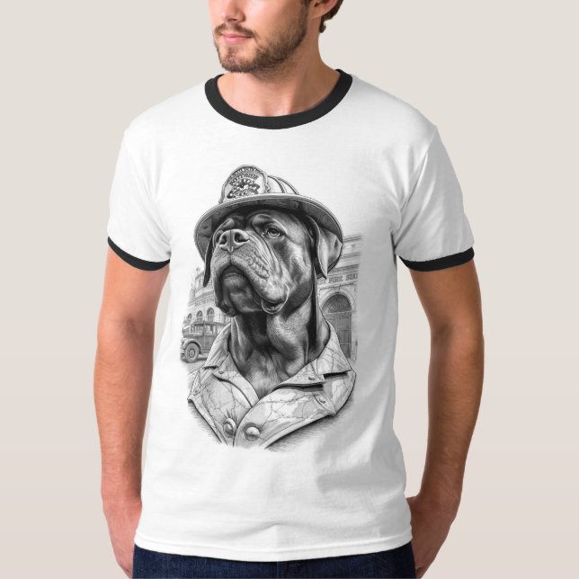Antique Marble Fireman Rottweiler T-Shirt (Front)