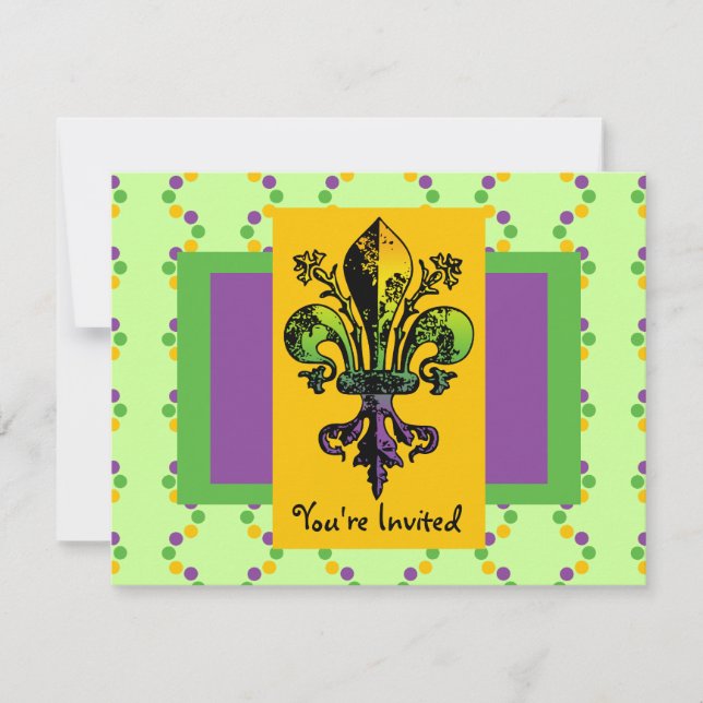 Antique Mardi Gras Fleur Invitation (Front)