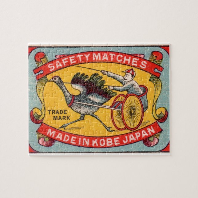 Antique Matchbox Label Ostrich Harness Racing Kobe Jigsaw Puzzle (Horizontal)