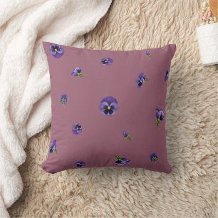 Antique Mauve Purple Japanese Pansy Floral Pattern Throw Pillow
