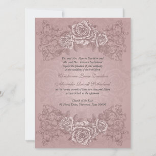 Antique Mauve Roses Wedding Invitation