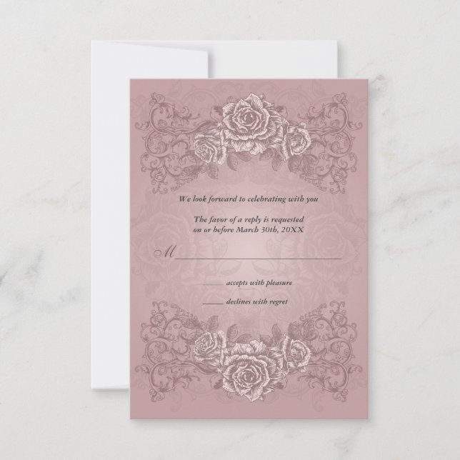 Antique Mauve Roses Wedding Response Invitation (Front)