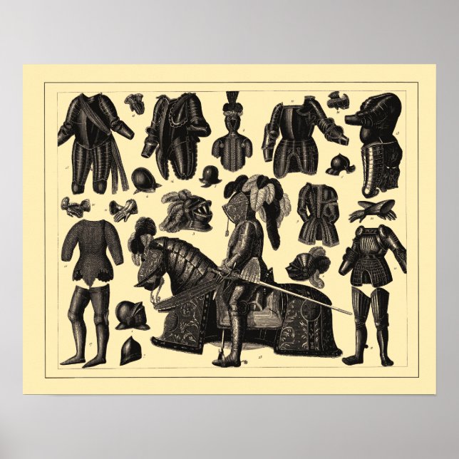 Antique Medieval Armor Illustrations Poster (Front)