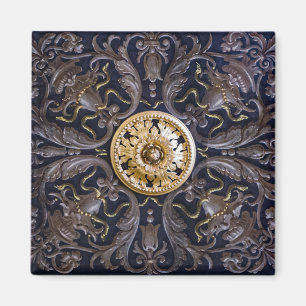 Antique Medieval Gold Plated Wood Carving Ornament Magnet