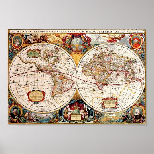 Antique medieval, historical World Map Nova Totius Poster | Zazzle.com