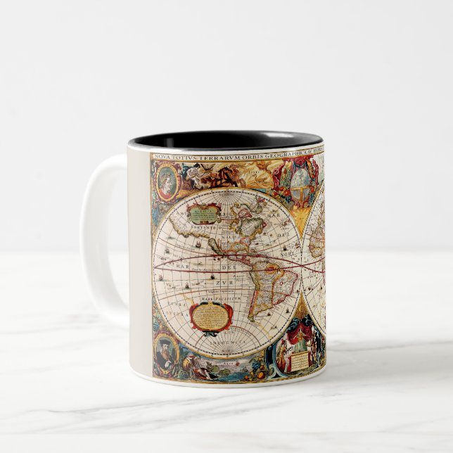 Antique medieval, historical World Map Nova Totius Two-Tone Coffee Mug (Front Left)