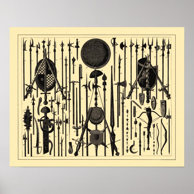 Antique Medieval Weapons Illustrations Poster (Front)