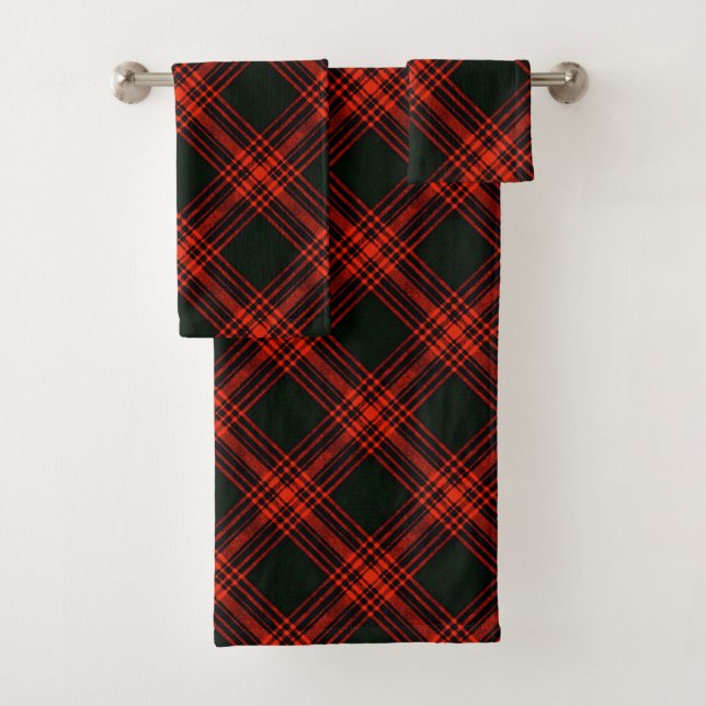Antique Menzies Clan Tartan Plaid Scottish Pattern Bath Towel Set (Insitu)