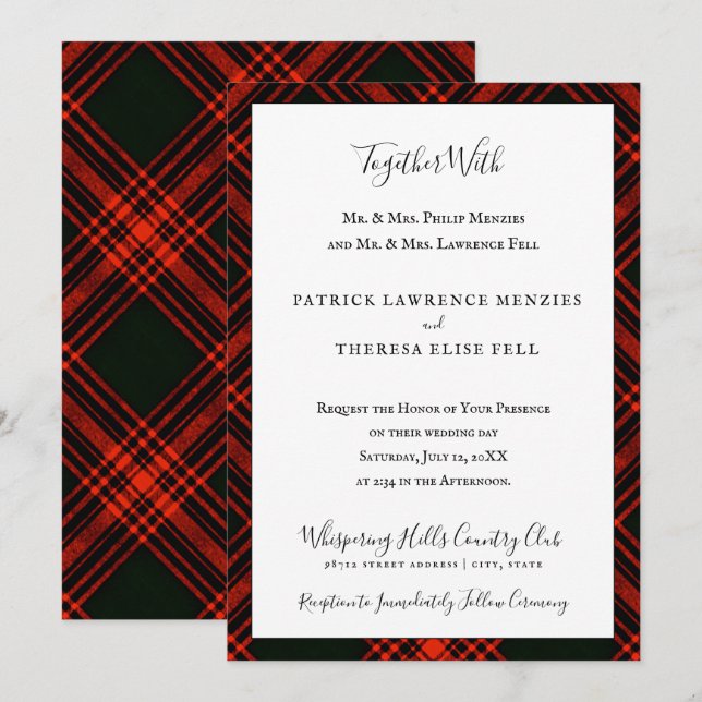Antique Menzies Red Clan Tartan Scottish Plaid Invitation (Front/Back)