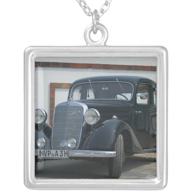 antique mercedes 3 silver plated necklace (Front)