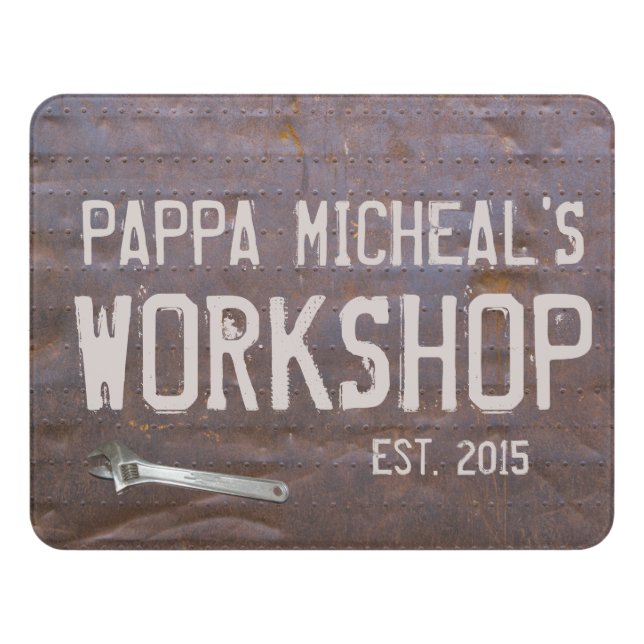 Antique Metal Grandfather Workshop Metal Look Door Sign (Contemporary Front)