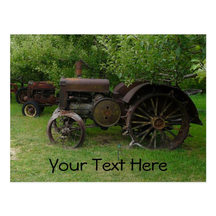 Antique Metal Wheel Tractors Postcard