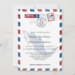 Antique Mexico Airmail Wedding Invitation