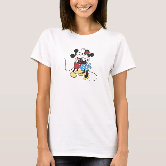 Antique Mickey and Minnie Mouse hugging laughing T-Shirt | Zazzle