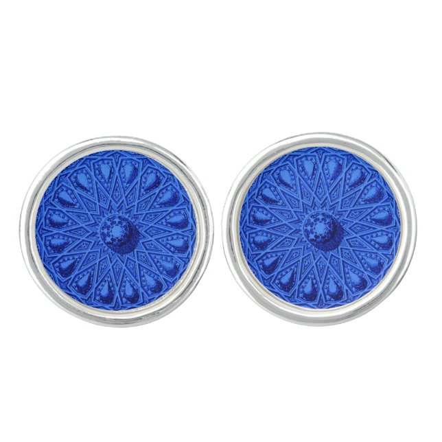 antique Middle Eastern motif in blue Cufflinks (Front)