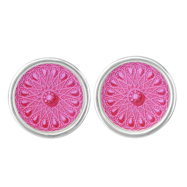antique Middle Eastern motif in pink Cufflinks (Front)