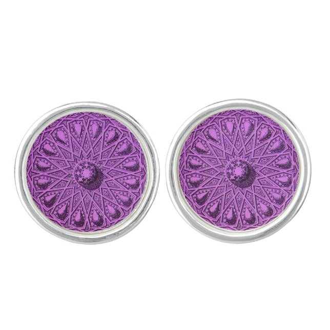 antique Middle Eastern motif in purple Cufflinks (Front)