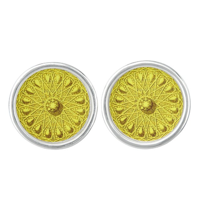 antique Middle Eastern motif in yellow Cufflinks (Front)