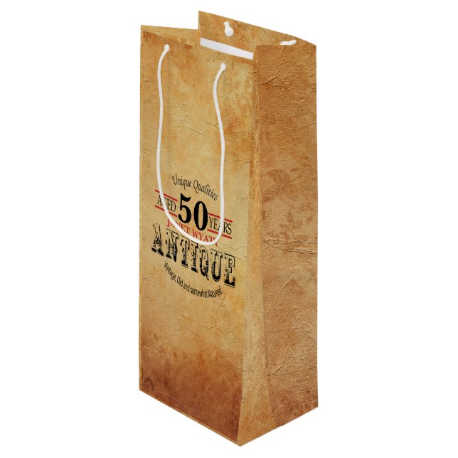Antique Milestone 50th Birthday Wine Gift Bag (Front Angled)