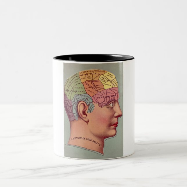 antique Mind Brain Map Phrenology head Two-Tone Coffee Mug (Center)