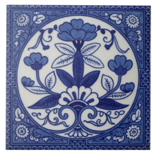 Antique Minton Hollins Blue Aesthetic Tile Repro