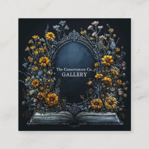 Antique Mirror Floral Open Book Dark Academia Square Business Card