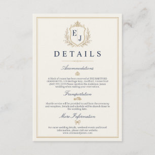 Antique Monogram Old Money Wedding Details Enclosure Card