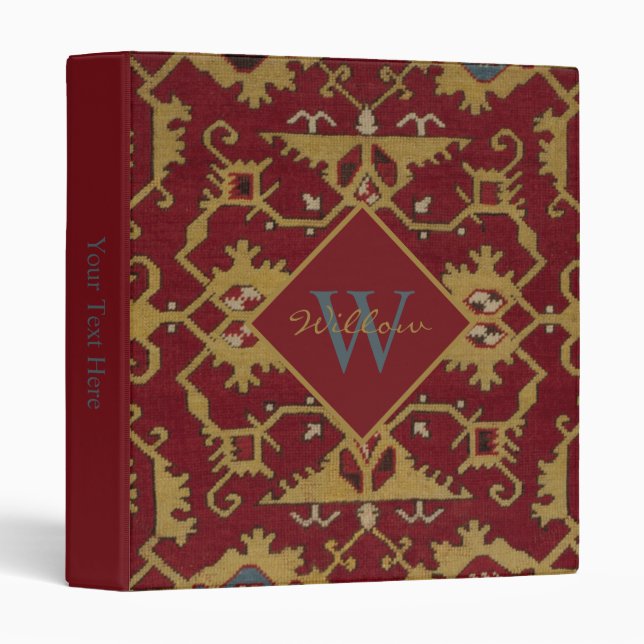 Antique Monogrammed Oriental Persian Red Pattern  3 Ring Binder (Front/Spine)
