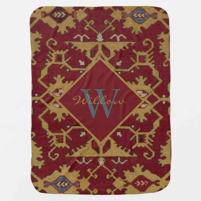 Antique Monogrammed Oriental Persian Red Pattern Baby Blanket (Front)