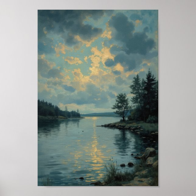 Antique Moody Lake Landscape Wall Art (Front)