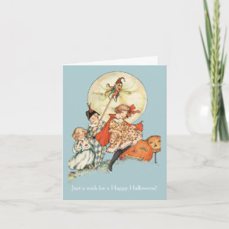 Antique Moon & Masked Children Vintage Halloween Card