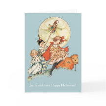 Antique Moon & Masked Children Vintage Halloween