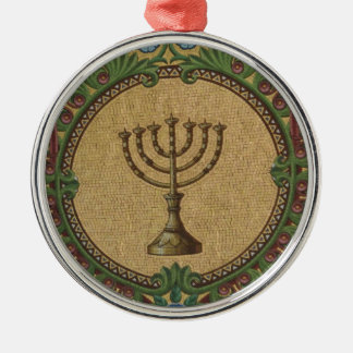 Antique Mosaic Temple Menorah Metal Ornament