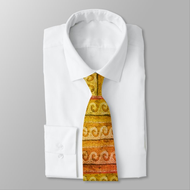 ANTIQUE MOSAIC WAVES Yellow Orange Brown White Neck Tie (Tied)