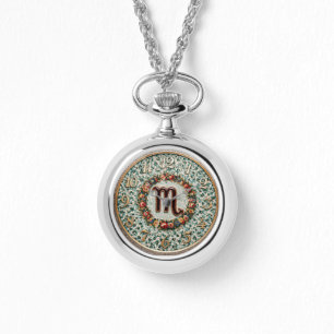 Antique Mosaic Zodiac Scorpio Necklace Watch