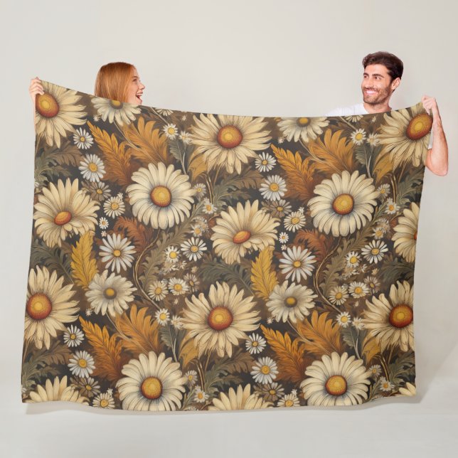 Antique mums and daisies fleece blanket (In Situ)