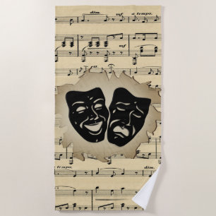 Antique Music and Theater Masks Beach Towel
