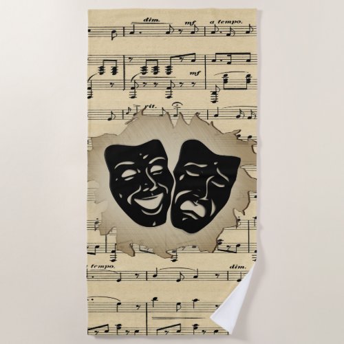 Antique Music and Theater Masks Beach Towel